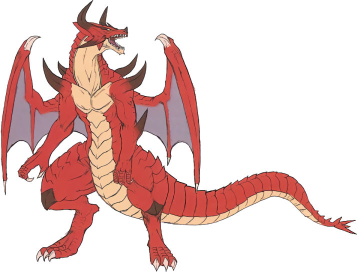 a red dragon with horns and wings