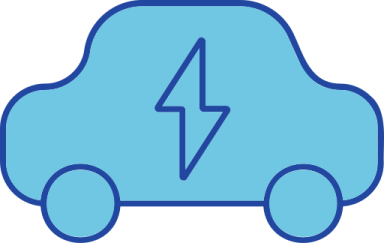 a blue car with an electric symbol on it
