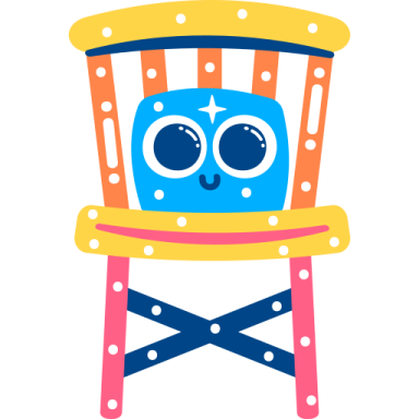 a blue and yellow chair with polka dots on it