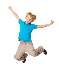 a young boy jumping in the air