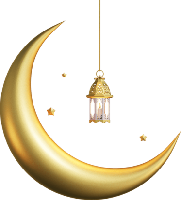 a gold moon with a lantern hanging from it