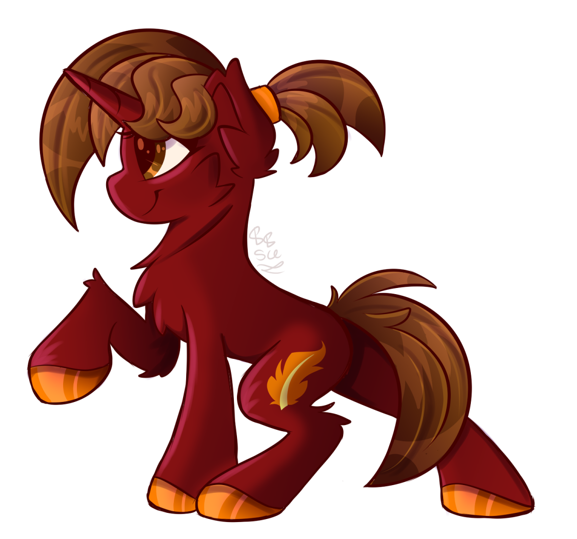 a red pony with brown hair and brown eyes