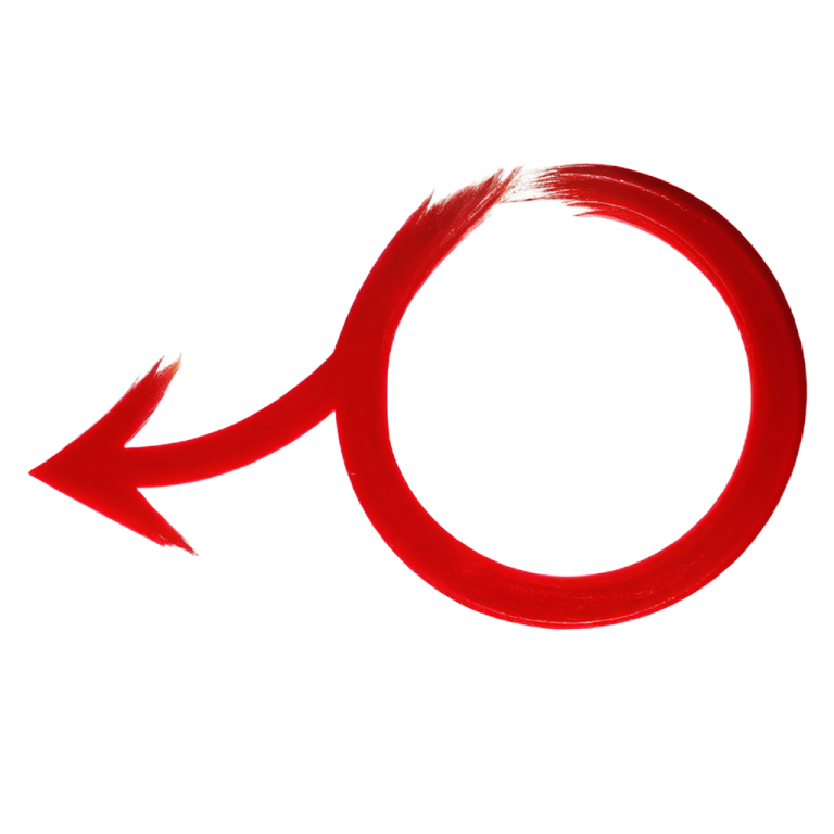 a red circle with an arrow in the middle