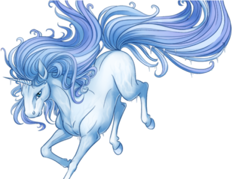 a drawing of a unicorn with blue hair