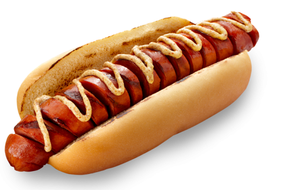 a hot dog on a white background