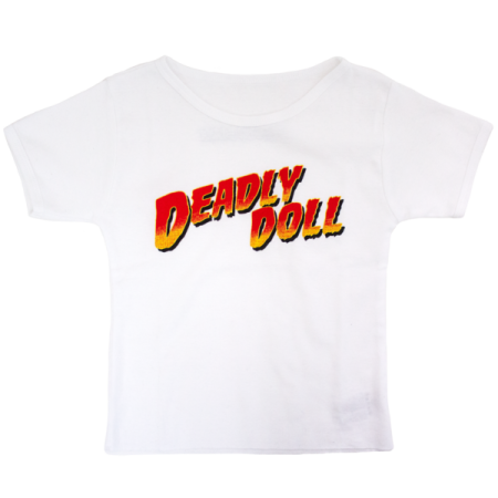 a white t - shirt with the word deadly on it