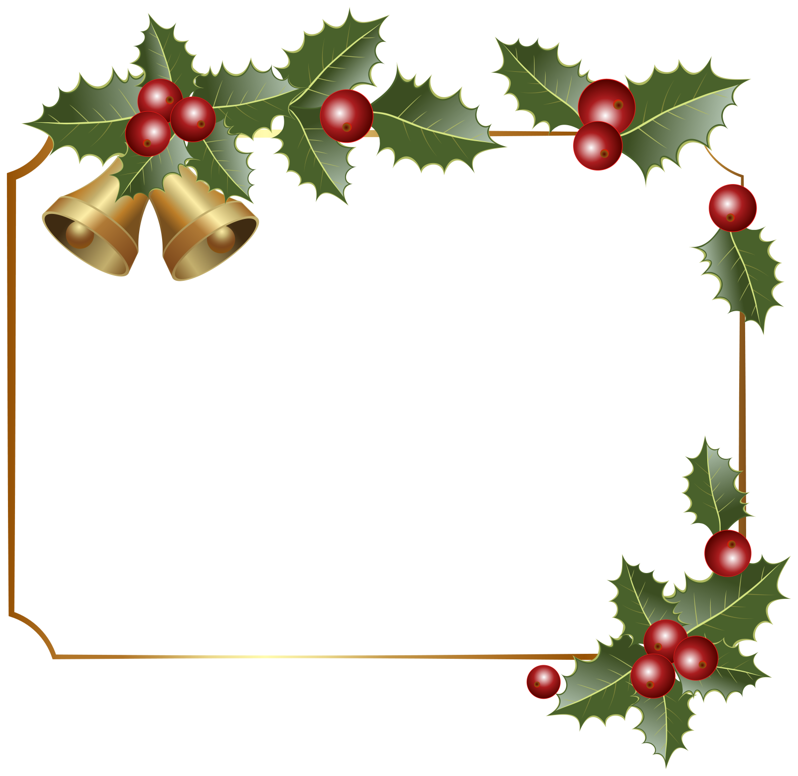 a christmas frame with holly and bells
