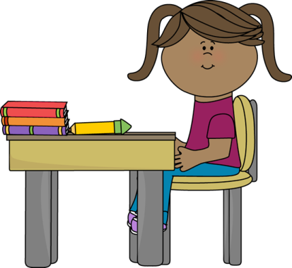 a girl sitting at her desk with books