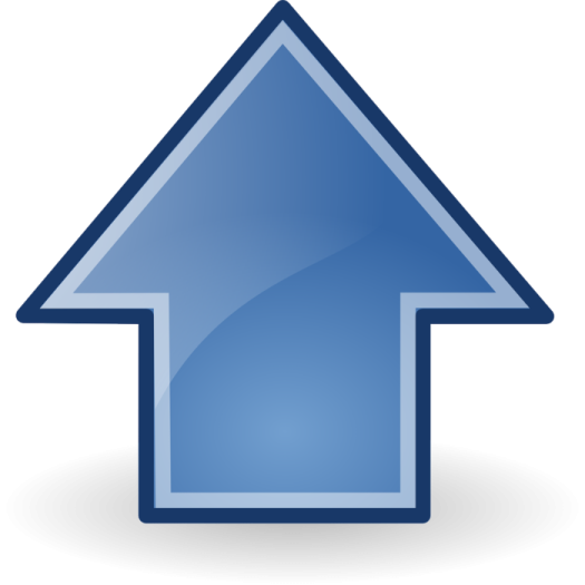 a blue arrow icon on a white background