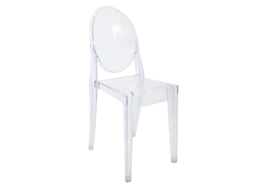 a clear plastic chair on a white background