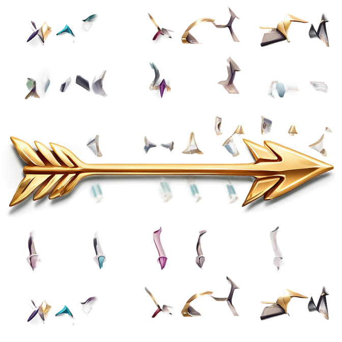 a gold arrow with many colored arrows flying around it