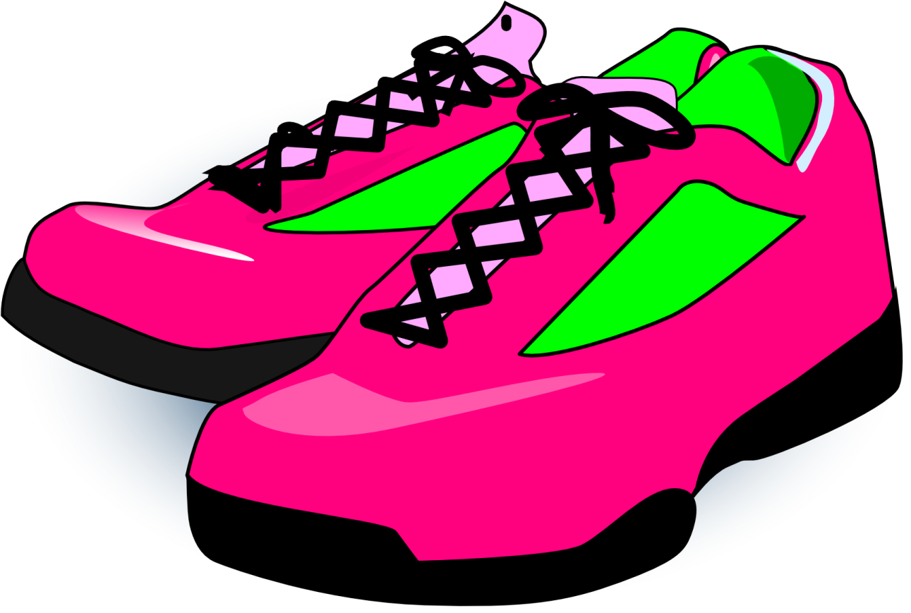 a pair of pink and green shoes