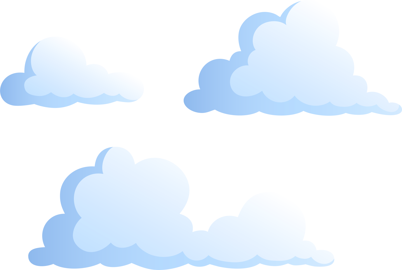 a set of blue clouds on a white background