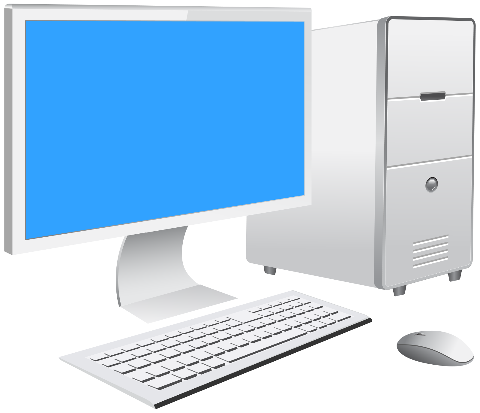 a computer with a blue screen and keyboard