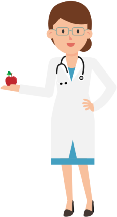 a female doctor holding an apple