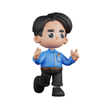 a cartoon character wearing a blue shirt and black pants