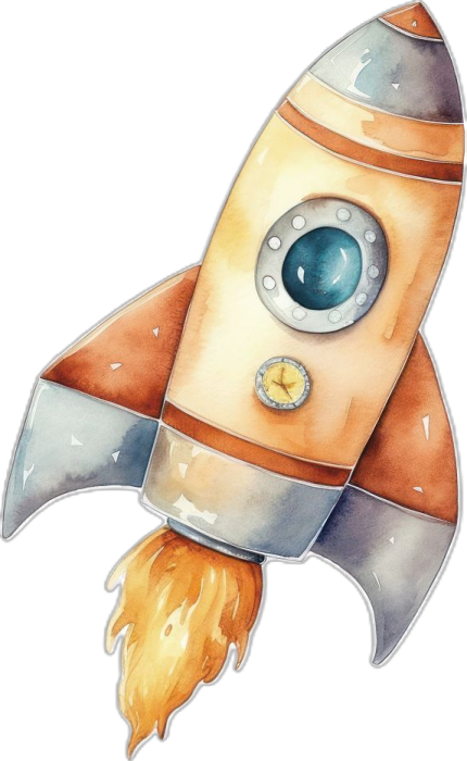 a watercolor painting of a rocket ship