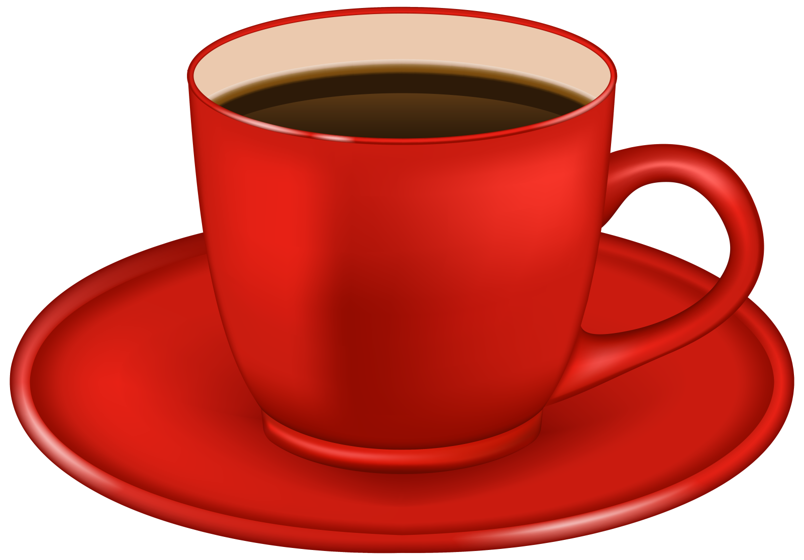 a red cup of coffee on a saucer