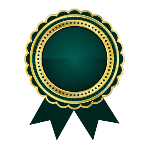 a gold medal with a green ribbon around it