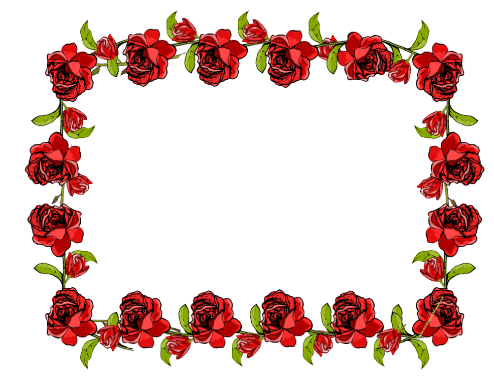 a red rose border with green leaves