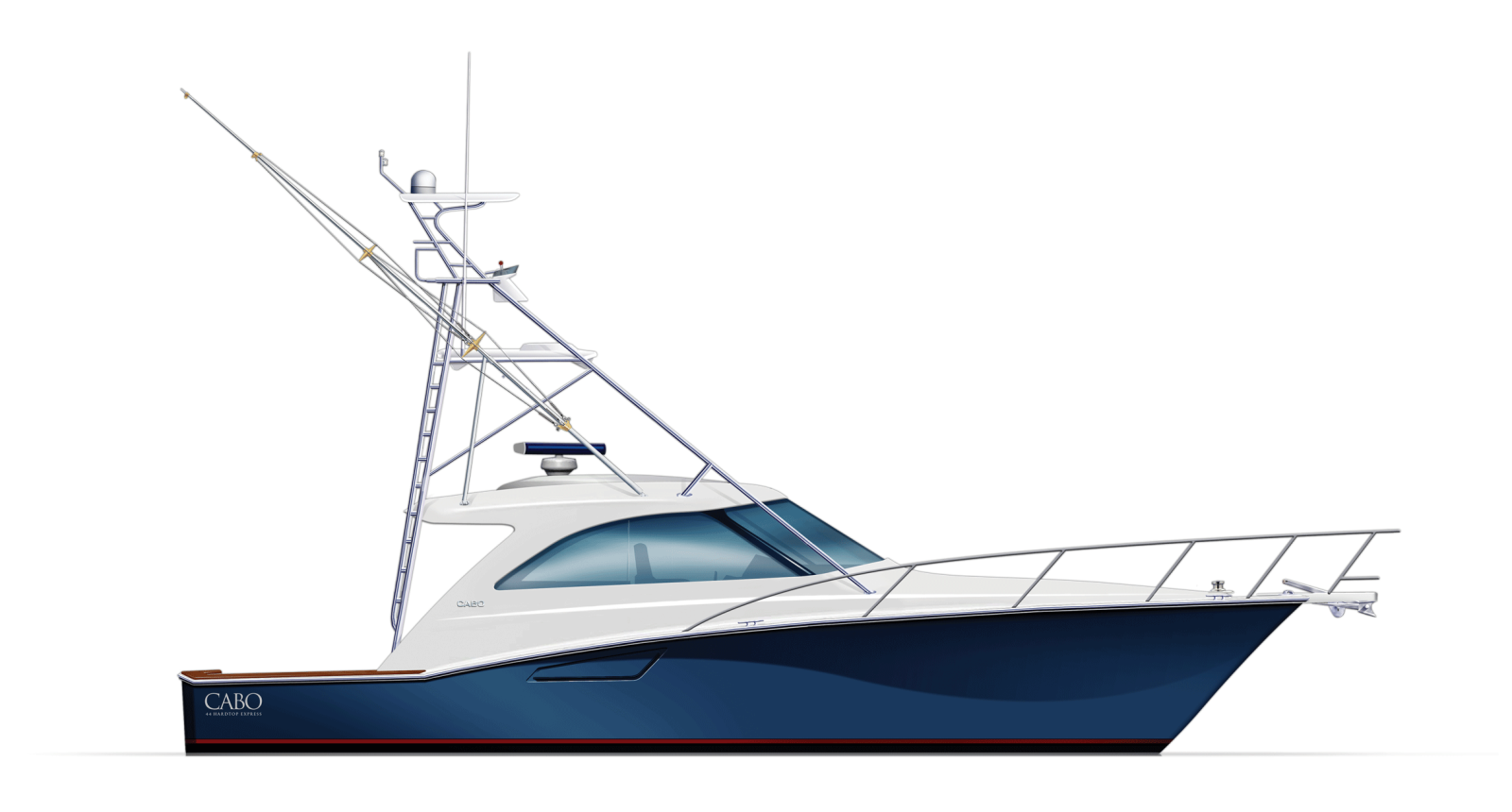 a blue and white boat on a white background