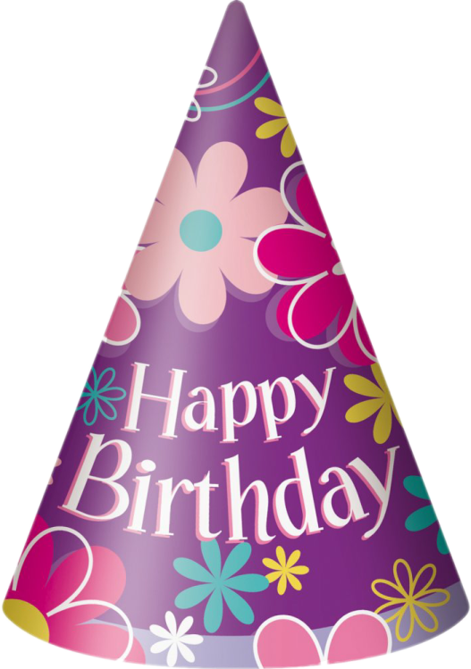 a party hat with the words happy birthday on it