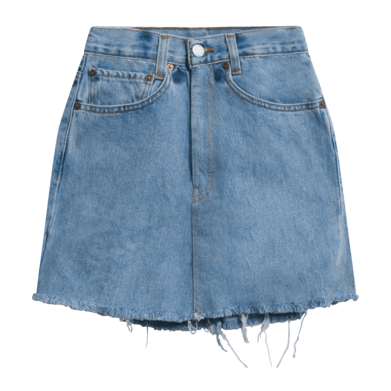 a denim skirt with fray edges