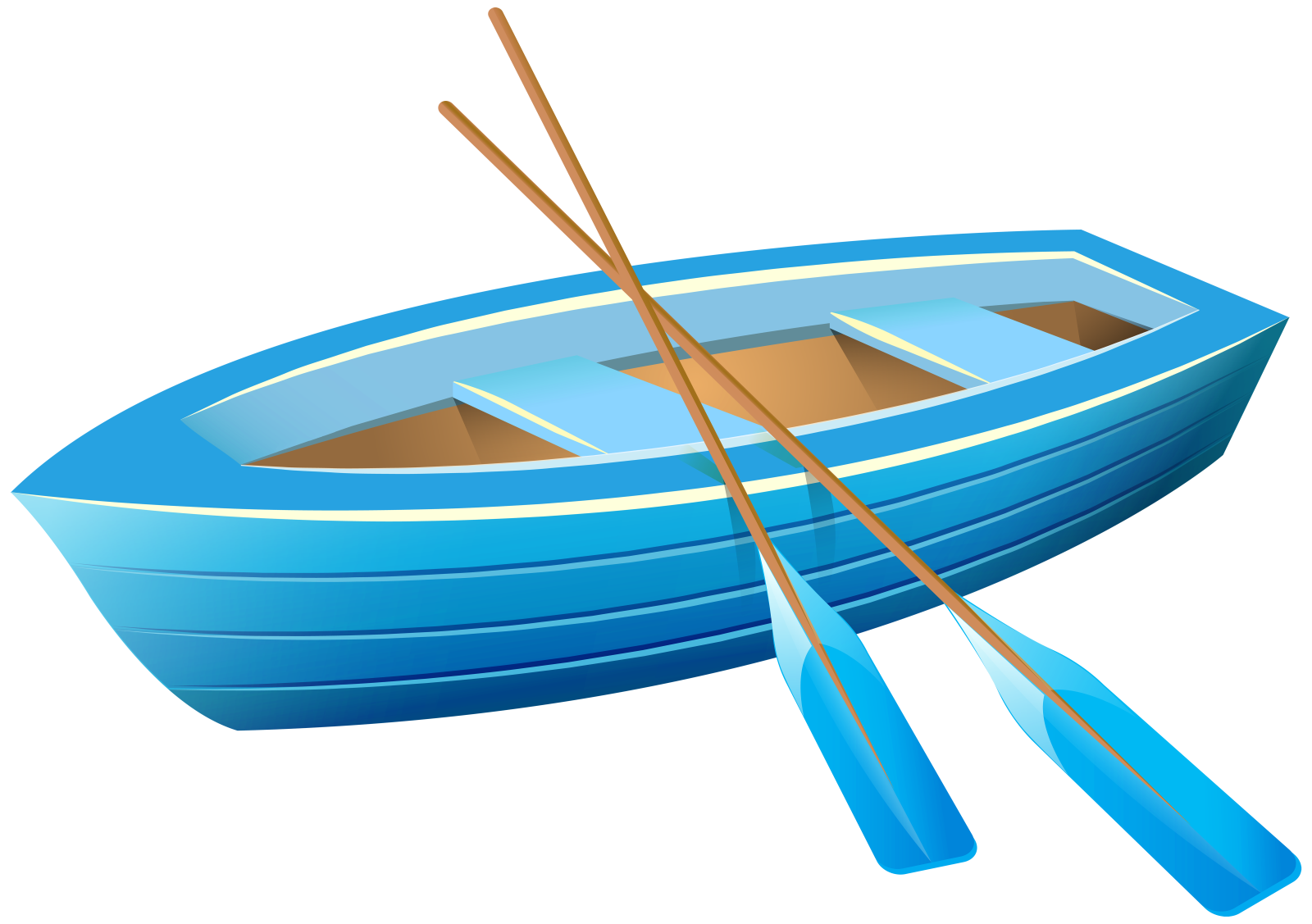 a blue boat with two paddles on it
