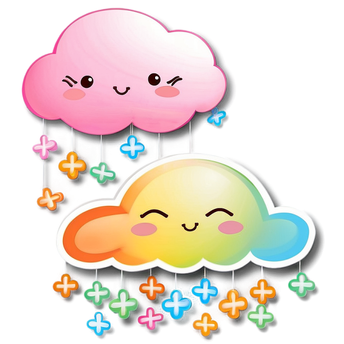 a cloud with hearts hanging from it's sides
