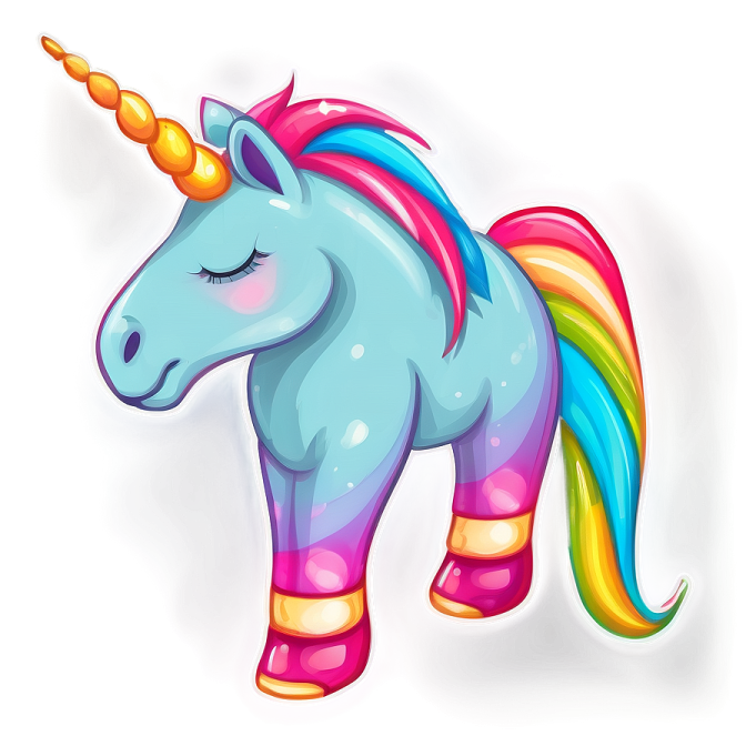 a cartoon unicorn with a rainbow colored mane