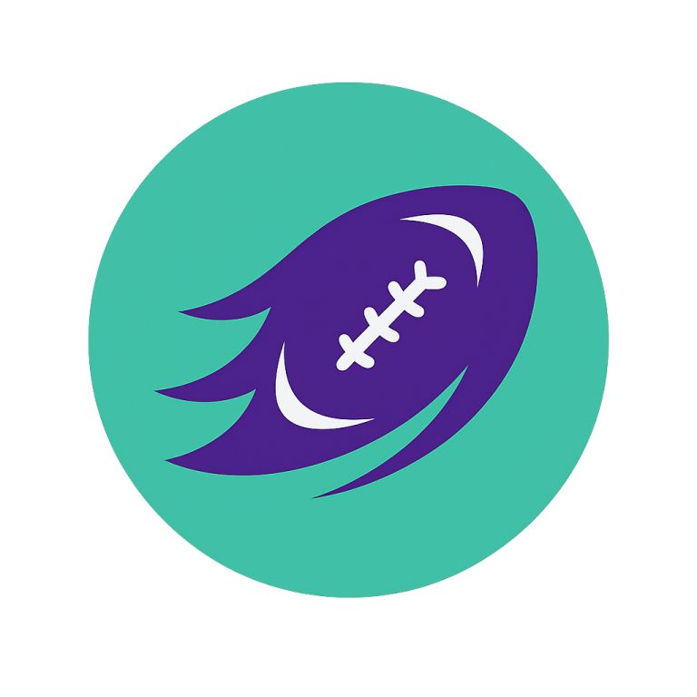 a green circle with a purple and white logo on it