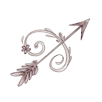 a drawing of an arrow with leaves