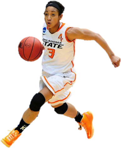a female basketball player running with the ball