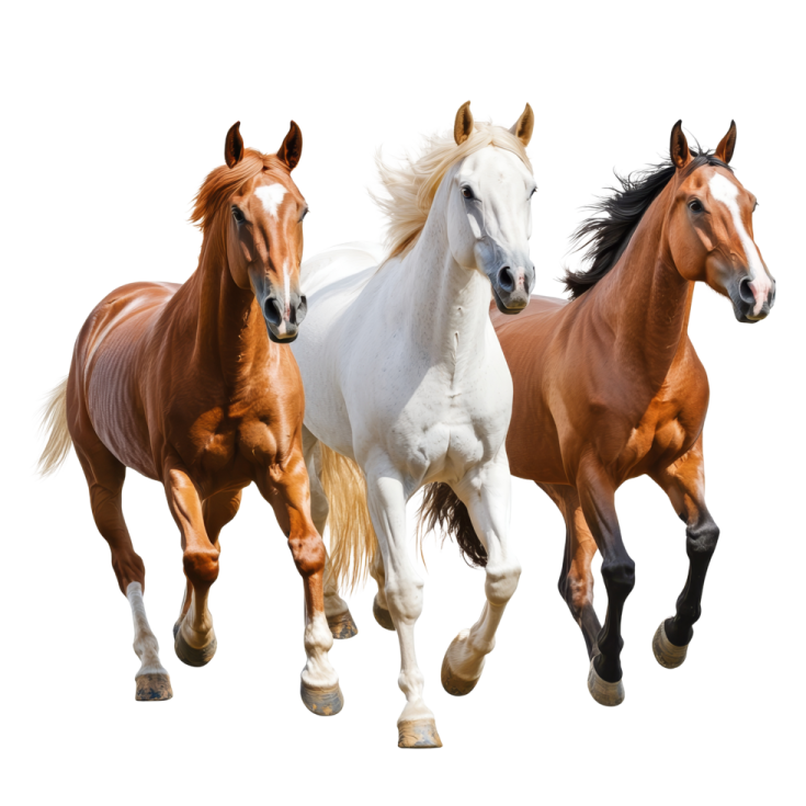 three horses running in a row