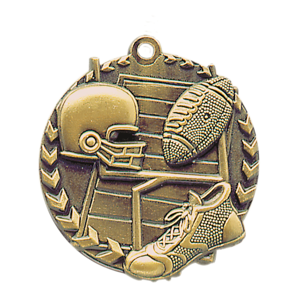a bronze medal with an image of a football player