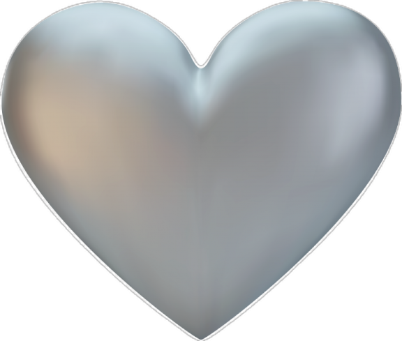a silver heart on a white background