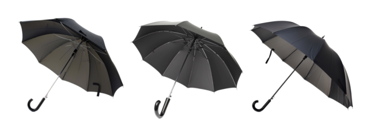 three black umbrellas on a white background