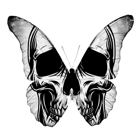 a black and white image of a skull butterfly