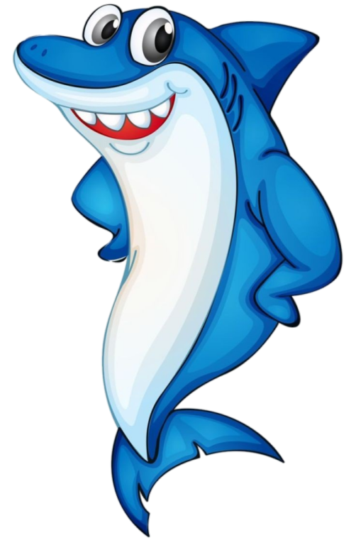 a cartoon shark with big eyes