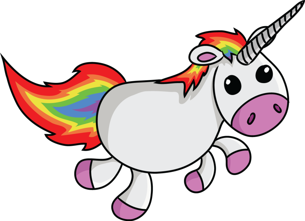 a cartoon unicorn with a rainbow mane
