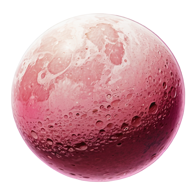 a pink moon with water droplets on it