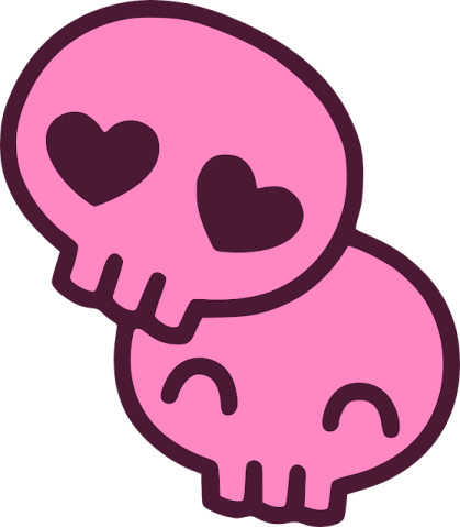 two pink skulls with hearts on them