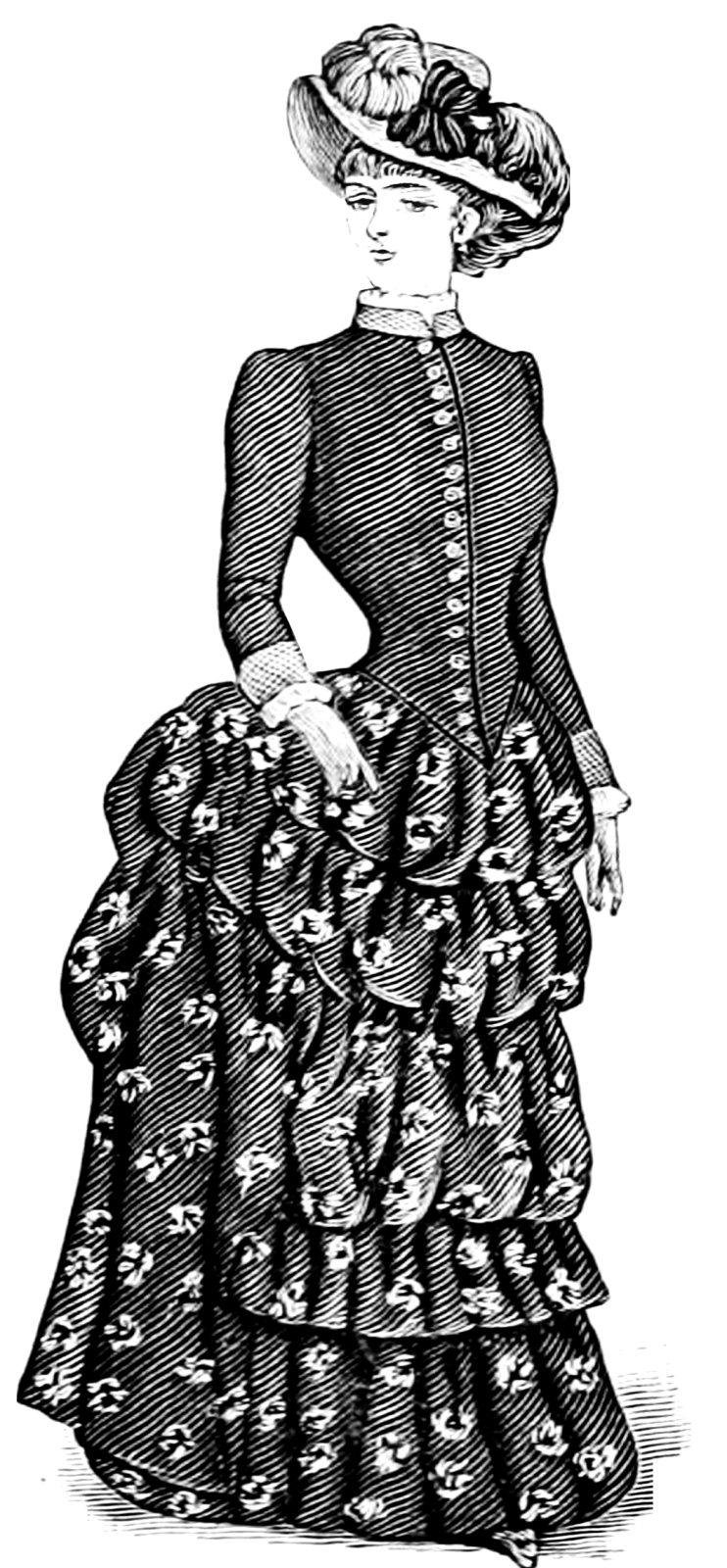 a woman in a black dress and hat