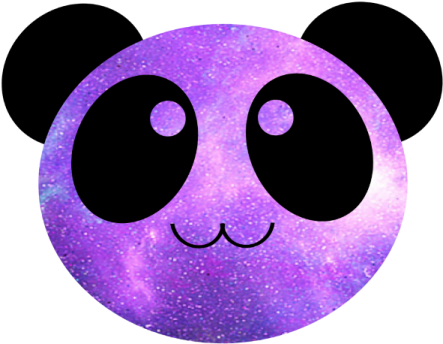 a purple and black panda face on a white background