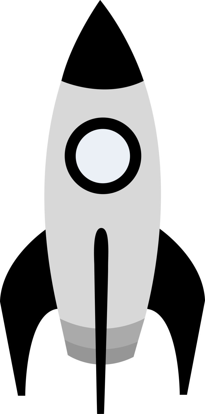 a black and white rocket on a white background
