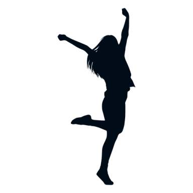 a silhouette of a woman jumping in the air