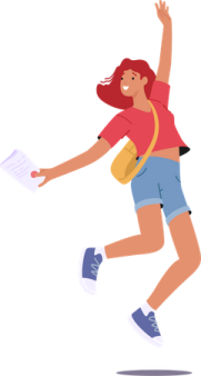 a woman in shorts and a red shirt is jumping
