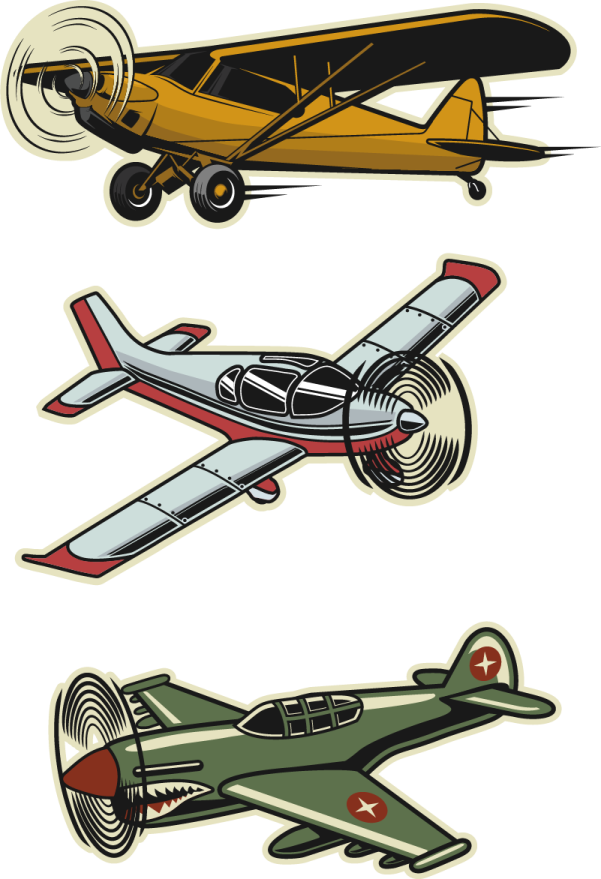 a set of four different types of airplanes