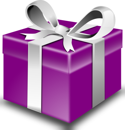 a purple gift box with a silver bow
