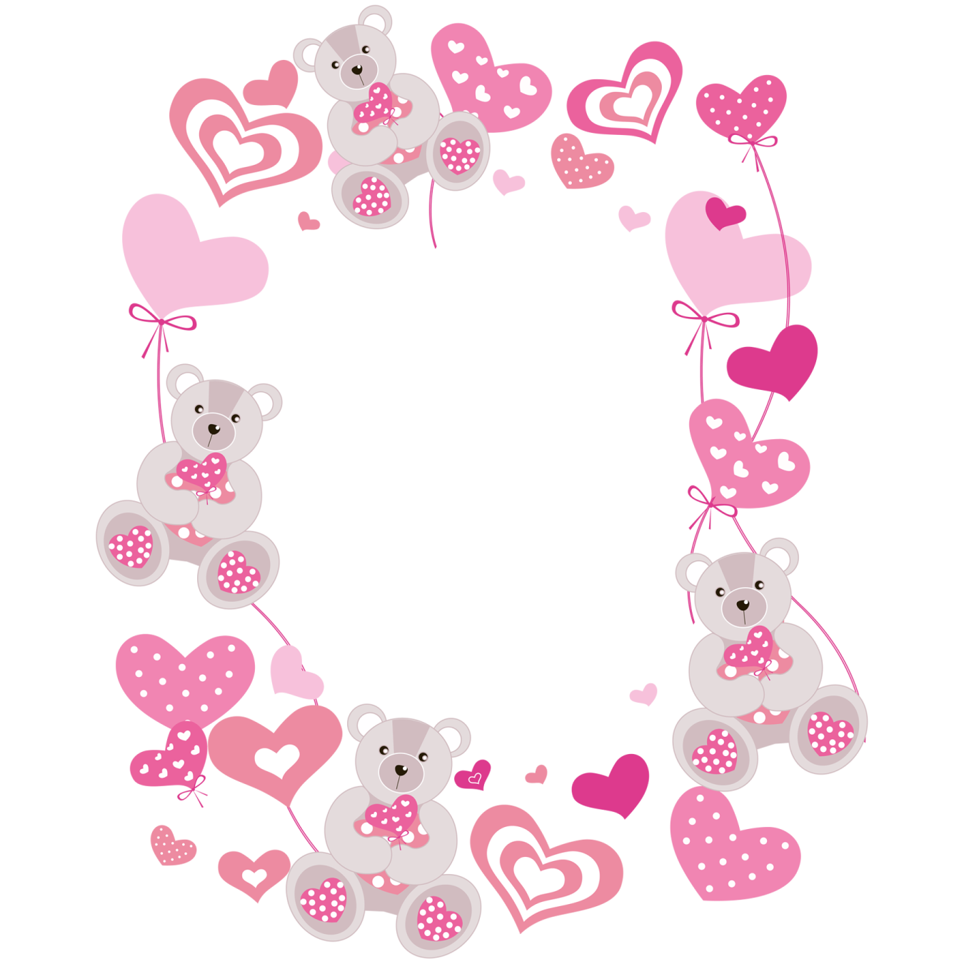 a heart shaped frame with teddy bears and hearts